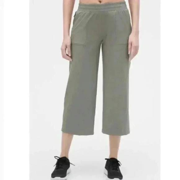 NWT Gap Fit Olive Green Wide Leg Elastic Waist Commuter Pants Vintage Palm L - Picture 1 of 10